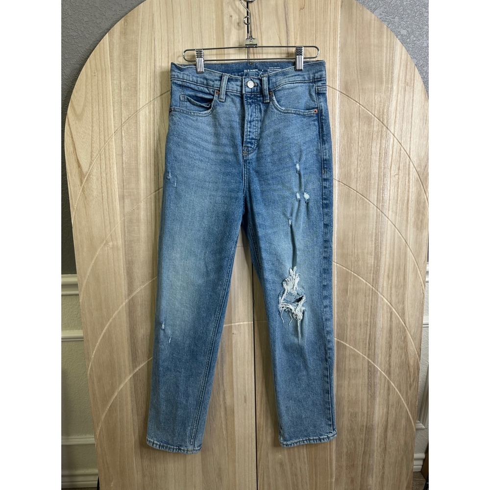 Old Navy Womens‎ Jeans Extra High Rise Sky Hi Straight Distressed Size 4